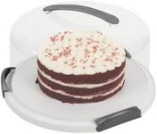 JOEY'Z EXTRA LARGE Cake Carrier/Storage Container With Server Holds up to 12 inch 3-layer cake, White Gray Translucent Dome - Transports Cakes, Pies, or Other Desserts