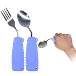 Ehucon Adaptive Utensils Angled Spoon and Fork for Hand Tremors Parkinsons,Weighted Utensils with Non-Slip Easy Grip Handles for Independent Eating (1pcs Spoon+1pcs Fork=2 pcs,Purple,Right Hand)