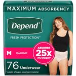 Depend Fresh Protection Adult Incontinence Underwear for Women (Formerly Depend Fit-Flex), Disposable, Maximum, Medium, Blush, 76 Count (2 Packs of 38)