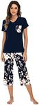 Famulily 3/4 Women's Pyjamas Cotton Floral Pajamas Set Sleepwear Loungewear Set Blue S