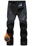 JHMORP Men's Winter Hiking Snow Ski Pants Waterproof Softshell Fleece Lined Insulated Work Pants 4 Pockets (Black,CA 34)