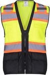 ProtectX 6-Pocket Class 2 High Visibility Safety Vest for Men Women, Reflective Vest with Zipper Front & Mesh Back, Hi Vis Vest for Work & Construction, Lime Green-Black - Large