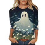 Shopping Online 2024 Halloween Shirts for Women UK Casual 3/4 Sleeve Crewneck Tunic Tops Funny Ghost Pumpkin Witch Black Cat Graphic Blouse Fall Dressy Comfy Lightweight Tee Shirts