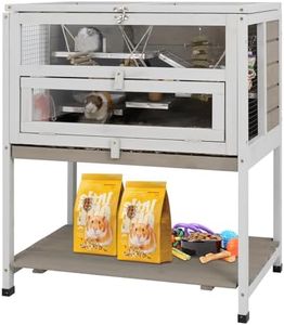 PetsCosset Guinea Pig Cages Wooden Hamster Cage Indoor with Stand and Storage Outdoor Small Animals Habitat with Metal Edges Ramps Hideout House,No Leak and Pull Out Tray, Easy Clean