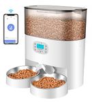 HoneyGuaridan 6L Automatic Cat Feeder for 2 Pets, Pet Food Dispenser for Cat and Dog with Desiccant Box, Timer Feeder Portion Control 1-6 Meals per Day, Dual Power Supply, Voice Recorder, White