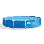 Intex Metal Frame 12 ft x 30 in Round Above Ground Outdoor Backyard Swimming Family Pool for Kids and Adults Ages 6 and Up, Blue