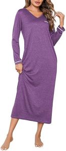 Demegimi Camicia da Notte Donna Invernale Camice da Notte in Cotone Lungo da Notte in Cotone Scollo a V Nightwear Sleeping Shirt Underdress