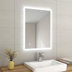 EMKE 600 X 800 mm LED Illuminated Bathroom Mirror with Lights and Demister Pad, Rectangular Wall Mounted Touch Sensor Bathroom Mirrors Anti Fog for Makeup Cosmetic