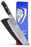 DALSTRONG Tanto Chef Knife - 8" - Shogun Series - Damascus - Japanese AUS-10V Super Steel - Vacuum Treated - Black G10 Handle - Sheath Included