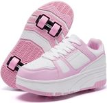 ANEFUN Roller Skate Shoes for Kids Girls Boys Detachable Wheeled Fashion Sneakers, Pink-white 1135, 13 Little Kid