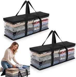 Duty Thick Plastic Clear Storage Bag with Hinged Lid, Stackable Foldable Bins Totes Bags, Large Heavy Duty Moving Box Storage for Clothes Packing, Books, College Supplies (2, 23.6 * 15.2 * 8.7in)