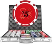 Poker Chips with Denominations, 500-pcs 11.5g Weighted Numbered Casino Chips Set, 5 Dice, 2 Decks with Compact Aluminum Case for Texas Hold'em, Blackjack, Age 8 and Plus