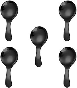 5PCS Short Handle Spoon, Stainless Steel Mini Spoons Thickened Small Round Spoon for Salt Condiments Dessert Tea Coffee (Black)