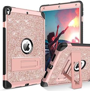 BENTOBEN for iPad Air (3rd Gen) 10.5" 2019 Case, iPad Pro 10.5" 2017 Case,Glitter Sparkly 3 Layers Heavy duty Shockproof Protective Hybrid Hard PC TPU Bumper Kickstand Kids iPad Air 3 Cover, Rose Gold
