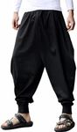 PERDONTOO Men's Casual Baggy Drawstring Hippie Boho Gypsy Yoga Aladdin Harem Pants, Black, 32