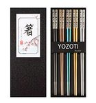 YOZOTI Stainless Steel Chopsticks, Reusable Chopsticks, 5 Pairs Dishwasher Safe Metal Chopsticks, Easy to Use, Square Lightweight Chop Sticks, Gift Set (Multicolor)