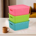 Kuber Industries Pack of 3 Multipurpose Storage Baskets with Lid for Organizing Home & Office | H1- Storage Box/Tray- Ideal for Kitchen, Bathroom, Clothes, Makeup & Stationery | Multicolor