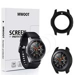 MWOOT 2 Pieces Tempered Glass Screen Protector und Black Case Cover Compatible with Samsung Galaxy Watch 46MM and Samsung Gear S3 ONLY Frontier Model