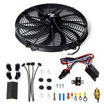 BLACKHORSE-RACING-16 16 Inch Electric Radiator Fan High 3000 + Cfm Thermostat Wiring Switch Relay Kit Black 16 Inch