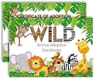 Jungle Wild Plush Pet Stuffed Animal Themed Certificates of Adoption for Kids' Birthday Parties, 10 5"x7" Fill in Cards by AmandaCreation