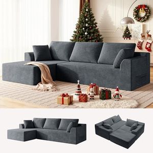 Korser 108" Sectional Couches for Living Room, Modular Sectional Sofa with L-Shape Chaise, Cloud Couch, Comfy Corduroy Fluffy Couch with Deep Seat and Side Pockets, No Assembly Required
