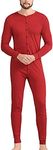 COLORFULLEAF Men's Cotton Thermal Underwear Union Suits Henley Onesies Base Layer (Red, L)