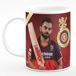 Chhaap Virat Kohli RCB Ipl Team Mugs Gift for Ipl Lover Cricket Lover Kids Brother Sister Son Daughter Boys Girls Hd Printed Microwave Safe White Ceramic Coffee Mug (350 ml) (IPL5 01)