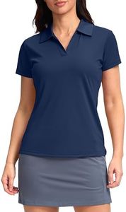 SANTINY Women's Golf Shirt Collared V-Neck Casual Work Tennis Tops UPF50+ Collared Polo Shirts for Women, Navy, X-Large