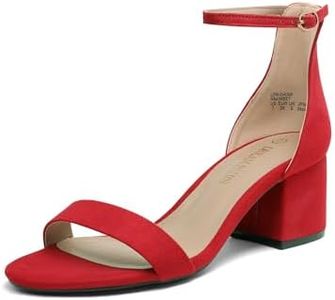 DREAM PAIRS Women's Low-Chunk Red Suede Low Heel Pump Sandals - 6.5 M US