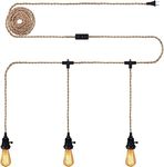 Rope Pendant Light Cord Kit with Plug & Switch - Triple Sockets, 29 FT, Vintage (Bulb not Included)