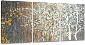 Yihui Arts Brown Canvas Wall Art - Tree Couples Paintings with Gold Foil - 3 Panels Abstract Forest Pictures for Farmhouse Bedroom Bathroom Living Room Decor