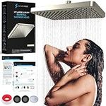 SparkPod 12 Inch Rectangle Rain Shower Head - Ceiling or Wall Mount Rainfall Shower Head - Large Coverage Showerhead - Brass Ball Joint with 360° Adjustment - 1-Min Install (Elegant Brushed Nickel)