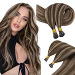 Sunny Hair I Tip Hair Extensions 50G Itips Human Hair Extensions for Women Real Human Hair Straight I Tip Hair Extensions Human Hair Medium Brown and Strawberry Blonde Highlights 24inch