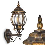 Wall lamp Lentua, Wall lamp Upwards in Antique Look, cast Aluminium in Brown/Gold with Plastic Discs, Wall Light, E27-socket, Vintage Outdoor lamp for Terrace, Veranda and Courtyard, Without Bulbs