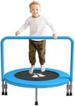 RAVS 36 inch Indoor Kids Trampoline for Toddler Updated Full Foam Covered Handle Foldable Small Rebounder Garden Outdoor Easy Quick Setup Inside Jumping Playset Blue