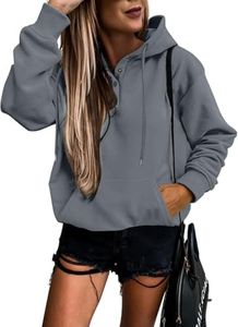 SHEWIN Womens Hoodies Casual Long Sleeve Solid Lightweight Hoodie Pullover Tops Soft Button Loose Hooded Sweatshirt Fall Clothes for Women 2024,US 0-2(XS),Grey