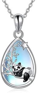 DAYLINLOVE Collana Panda Argento Sterling 925 Collana Ciondolo Forma Lacrima Origami Panda Pietra Luna Gioielli Animali Regali per Donne Ragazze Amante Dei Panda