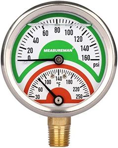 MEASUREMAN Tridicator, Thermo-Manometer, 2-1/2", Silicone Oil Filled, 0-160psi/30-250 deg F, Stainless Steel Case, 1/4" NPT Lower Mount Pressure Gauge