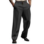 BUKKNYE Mens Formal Trousers Big and Tall Business Smart Office Trousers High Waist Button Zipper Fly Loose Fit Straight Casual Work Pants A-Black