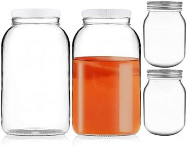Artcome 4 Pack Glass Jar Set - 2pc 1 Gallon Glass Jar Wide Mouth with 2pc Airtight Plastic Lids, 2pc 16oz Glass Jar with 2pc Silver Metal Lids for Fermenting, Kimchi, Kefir, Kombucha, Storing, Canning