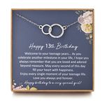 NOURISHLOV 13th Birthday Gifts for Girls, Sterling Silver CZ Interlocking Two Ring Necklace, 13 Year Old Girl Gifts for Birthday, Teen Girl Gifts, Best Birthday Jewelry