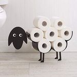 HomeZone Novelty Sheep Toilet Roll Holder - Wooden Free Standing Black Painted Metal Animal Shape Tissue Holder - Decorative Kitchen or Bathroom Accessories Indoor, Home Decor Storage Loo Roll Holder