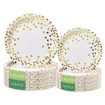 Round Disposable Paper Plates for All Occasions Golden Dots Paper Plates - 100 Pack - 50 x 9 and 50 x 7 Dinner Plates, Heavy Duty Disposable Paper Plates White and Gold Party Supplies Plates