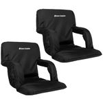 Home-Complete Stadium Seat Chair, 2 Pack- Bleacher Cushions with Padded Back Support, Armrests, 6 Reclining Positions and Portable Carry Straps (Set of 2, Black)