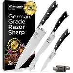 Wrenbury Sabatier Knife Set 3 Piece - Sharp Durable Kitchen Knives for Passionate Home Chefs - Includes 20cm Chef Knife and Parer - Dishwasher Safe