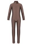 Oyolan Kids Girls Long Sleeve Gymnastic Leotard Unitard Girl Full Length Ballet Dance Bodysuit Jumpsuit Dancewear Costume Brown001 13-14 Years