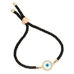 STRIPES® Turkish Rose Gold Color Mother Of Pearl Evil Eye Bracelet Black String Kabbalah Protection Handmade Adjustable Rope Cord Thread Friendship Bracelets For Women/Girls