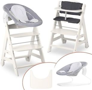 hauck Hochstuhl Beta+ Newborn Set - Babyhochstuhl Set ab Geburt mit 2in1 Neugeborenen Aufsatz Bouncer, Sitzpolster und Essbrett - Weiß