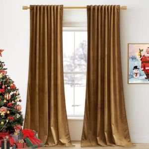 StangH Velvet Curtains 84 inches - Gold Brown Blackout Thermal Insulated Window Drapes for Living Room, Back Tab Luxury Home Decor Curtains for Bedroom Sliding Door, W52 x L84, 2 Panels