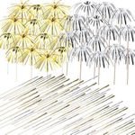 Allazone 200 PCS Cocktail Picks Firework Party Picks, 23CM Gold Silver Firework Cake Toppers, Sandwich Cocktail Picks, Toothpicks for Cakes Decoration, Party Supplies, Christmas Decoration